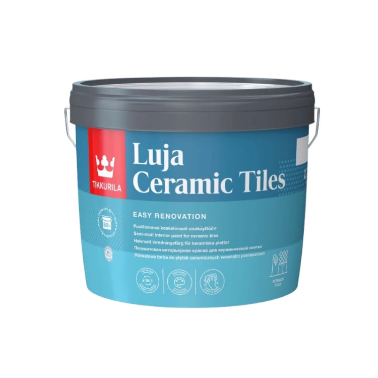 Tikkurila Luja Ceramic Tiles – farba do płytek ceramicznych i glazury, półmatowa, odporna na wilgoć i szorowanie. Opakowanie 2,7l.
