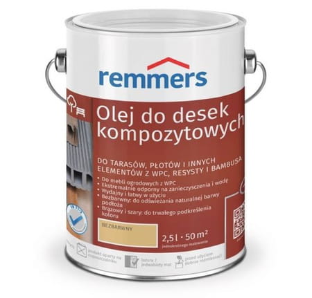 Remmers WPC-Imprägnier-Öl 2,5 l  olej do desek kompozytowych WPC. Chroni przed wilgocią i zabrudzeniami, odświeża kolor, ułatwia pielęgnację powierzchni